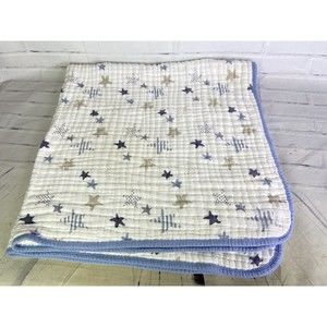 Aden Anais White Blue Beige Star Print Baby Crib Blanket Security Lovey Muslin